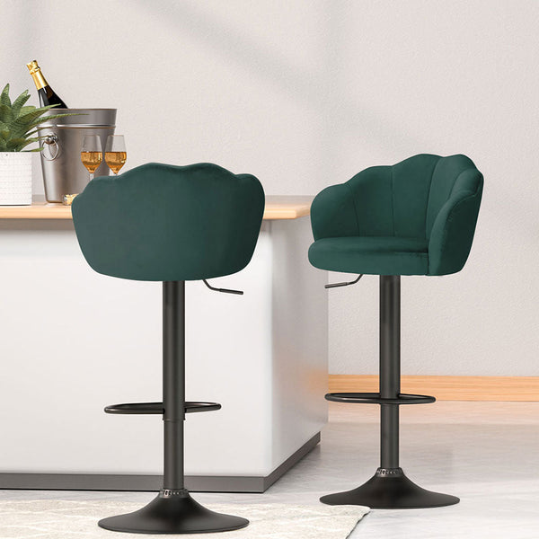 Artiss 4x Bar Stools Gas Lift Velvet Green Artiss