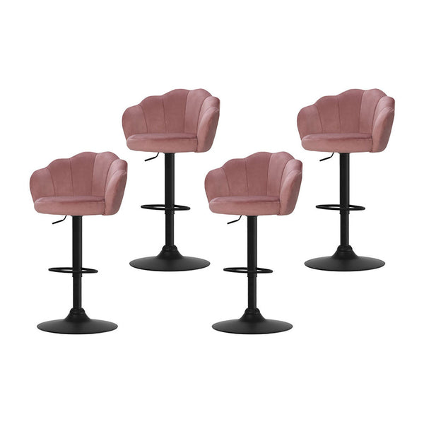 Artiss 4x Bar Stools Gas Lift Velvet Pink Artiss