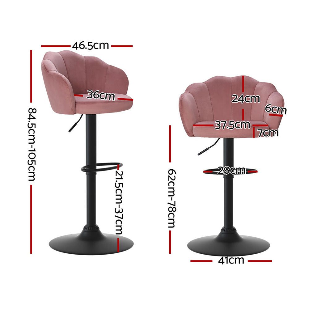 Artiss 4x Bar Stools Gas Lift Velvet Pink Artiss