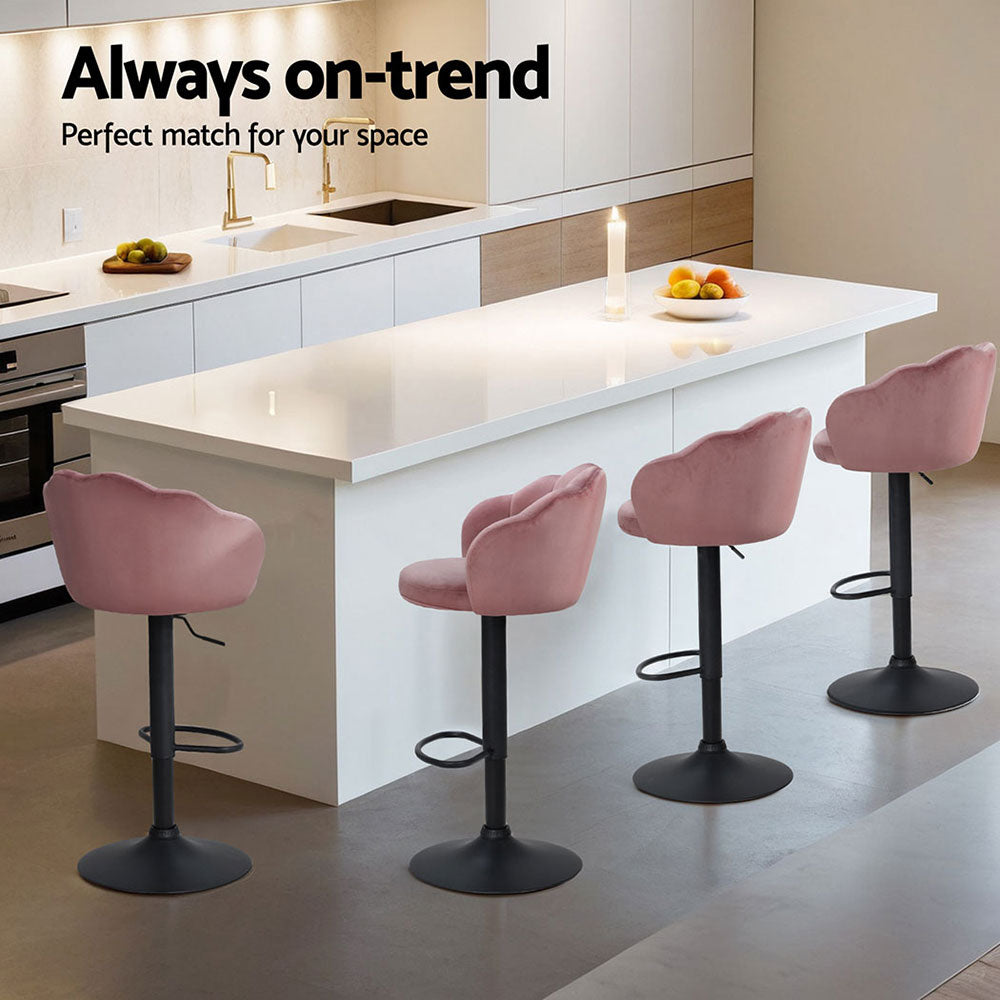 Artiss 4x Bar Stools Gas Lift Velvet Pink Artiss