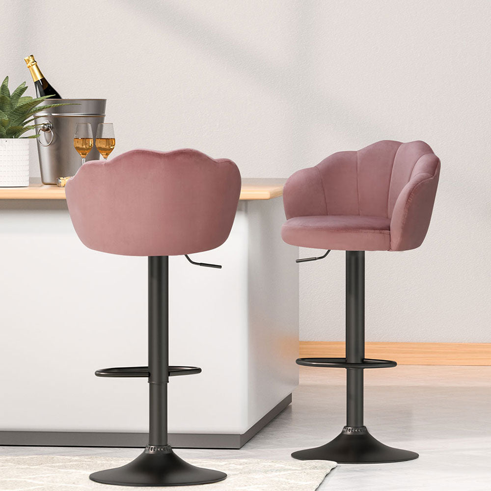 Artiss 4x Bar Stools Gas Lift Velvet Pink Artiss
