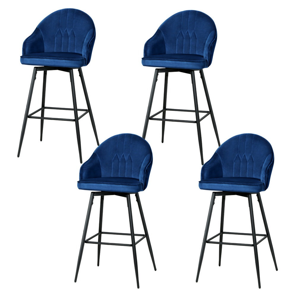 Artiss 4x Bar Stools Velvet Swivel Metal Legs Blue Artiss