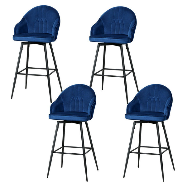 Artiss 4x Bar Stools Velvet Swivel Metal Legs Blue Artiss