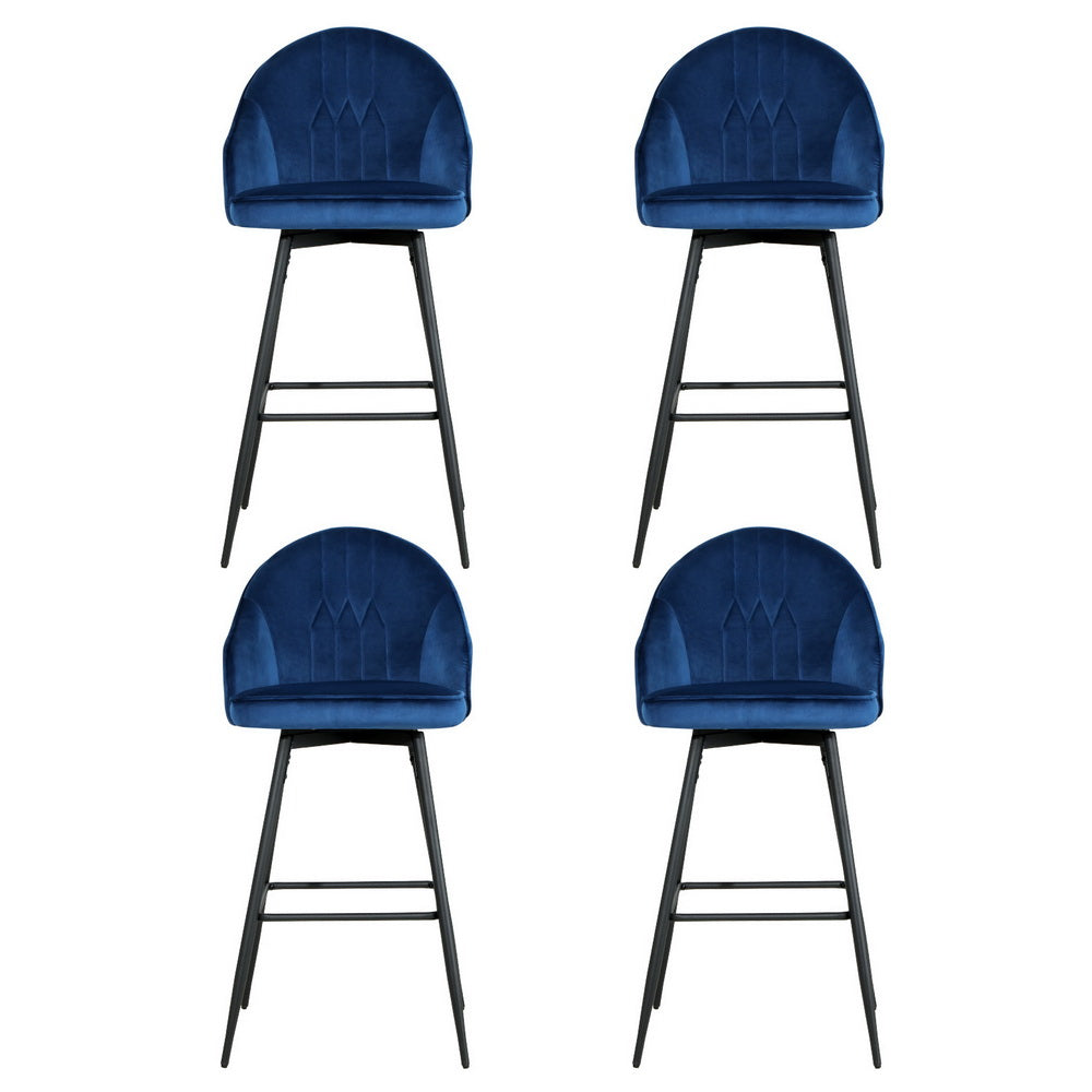 Artiss 4x Bar Stools Velvet Swivel Metal Legs Blue Artiss