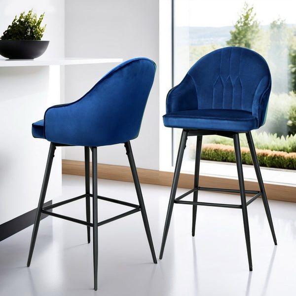 Artiss 4x Bar Stools Velvet Swivel Metal Legs Blue Artiss