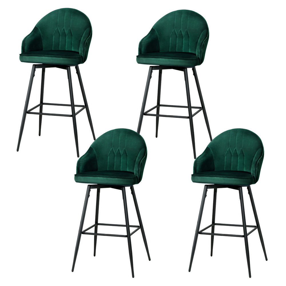 Artiss 4x Bar Stools Velvet Swivel Metal Legs Green Artiss