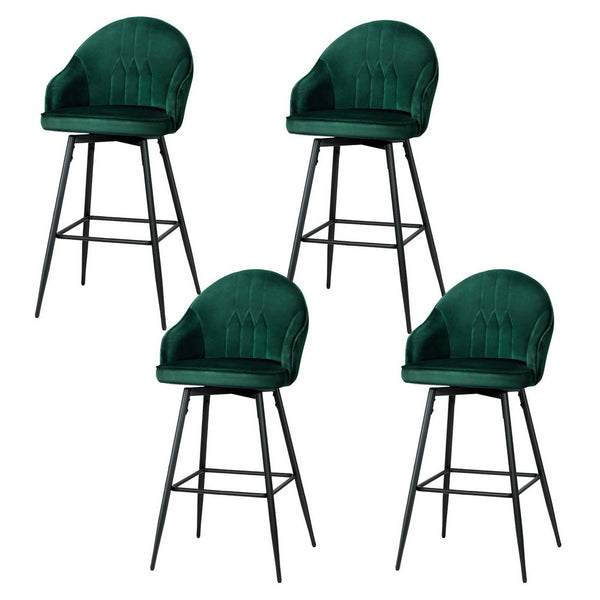 Artiss 4x Bar Stools Velvet Swivel Metal Legs Green Artiss