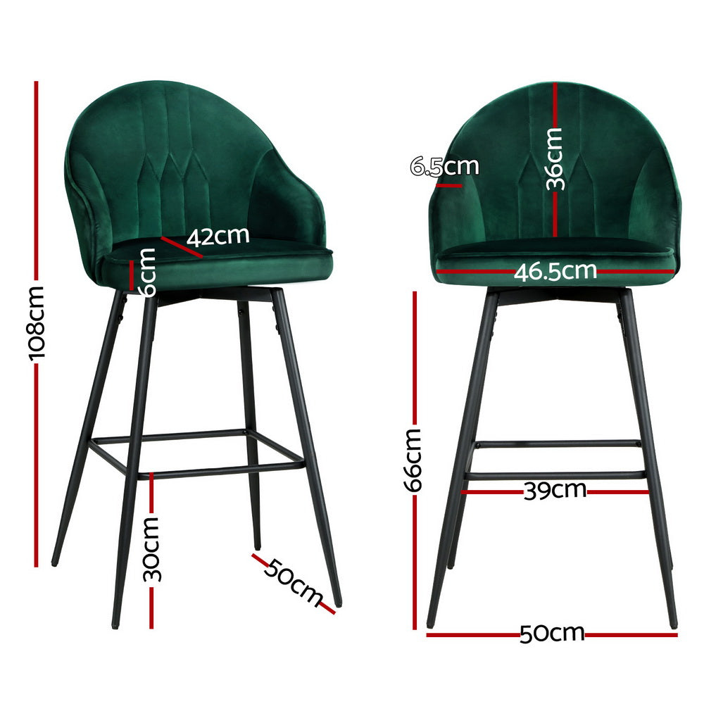 Artiss 4x Bar Stools Velvet Swivel Metal Legs Green Artiss