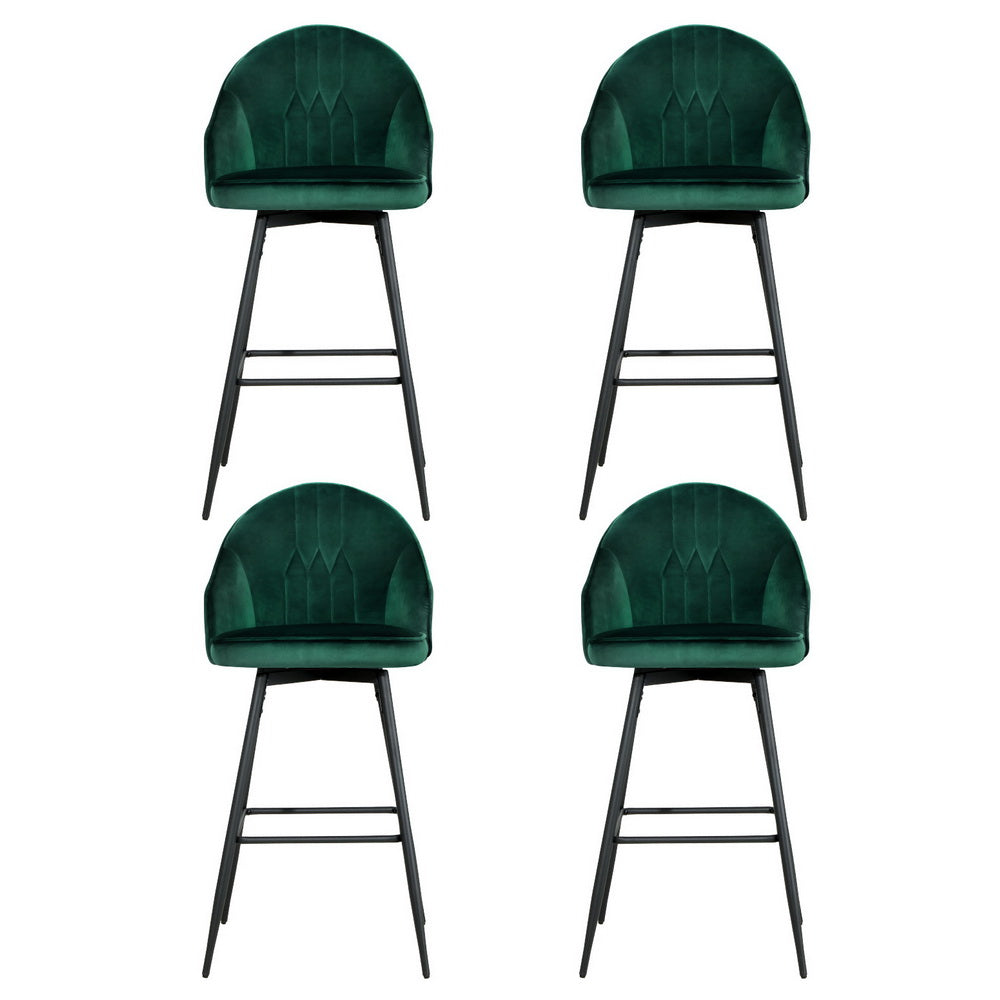 Artiss 4x Bar Stools Velvet Swivel Metal Legs Green Artiss