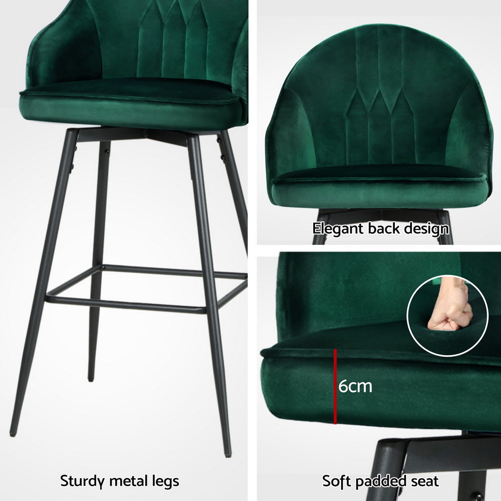 Artiss 4x Bar Stools Velvet Swivel Metal Legs Green Artiss