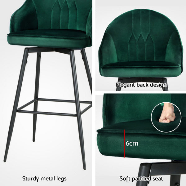 Artiss 4x Bar Stools Velvet Swivel Metal Legs Green Artiss