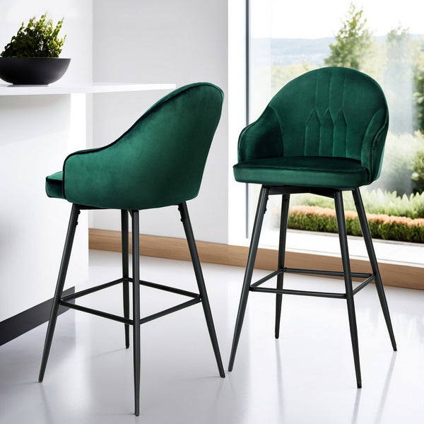 Artiss 4x Bar Stools Velvet Swivel Metal Legs Green Artiss