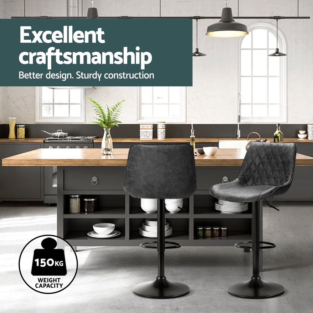 Artiss 4x Bar Stools Gas Lift Vintage Leather Black Artiss