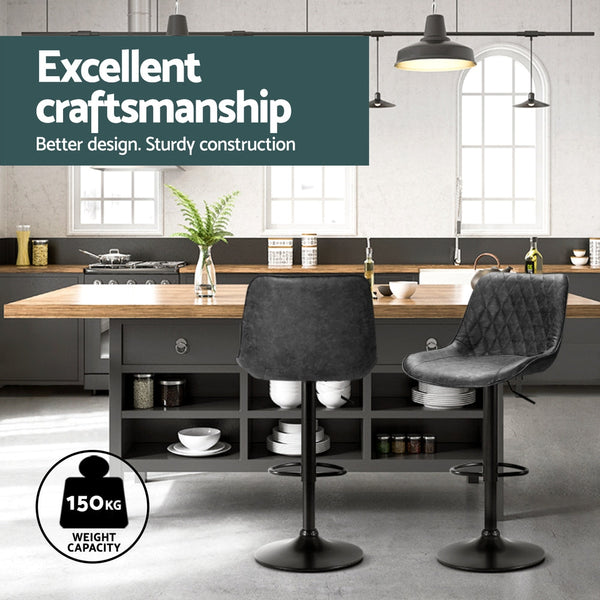 Artiss 4x Bar Stools Gas Lift Vintage Leather Black Artiss