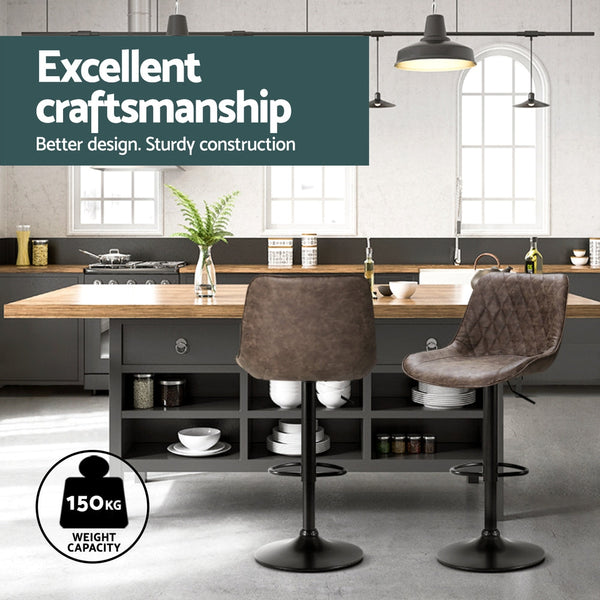 Artiss 4x Bar Stools Gas Lift Vintage Leather Brown Artiss