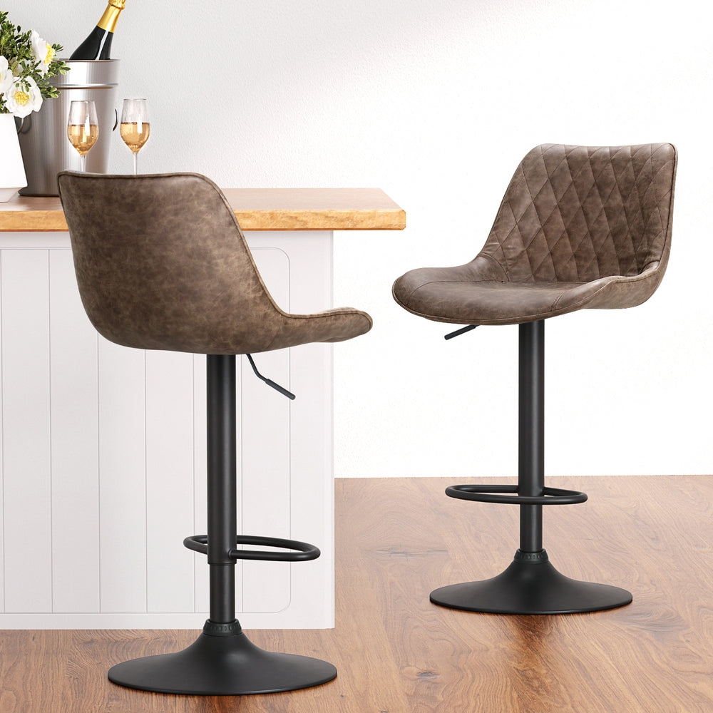 Artiss 4x Bar Stools Gas Lift Vintage Leather Brown Artiss