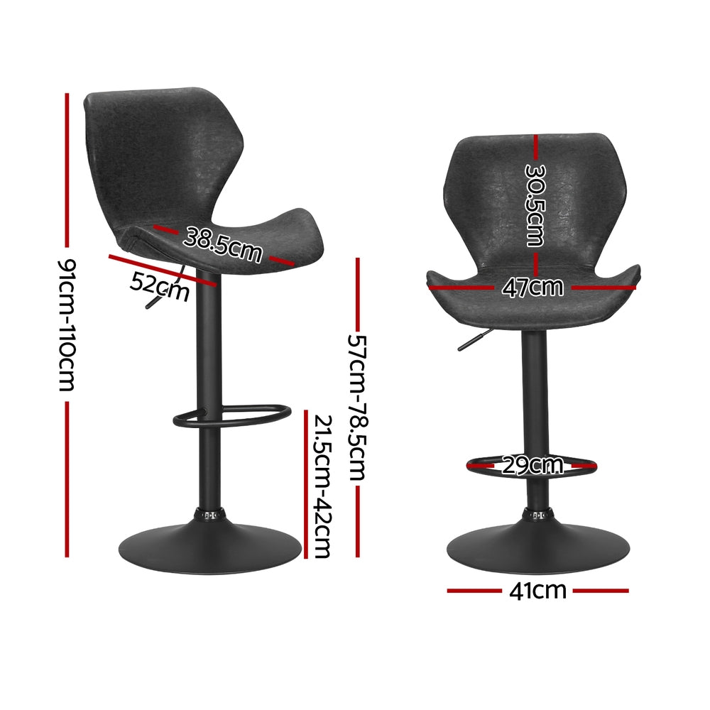 Artiss 4x Bar Stools Vintage Leather Gas Lift Black Artiss