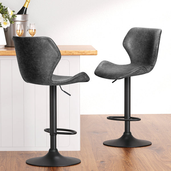 Artiss 4x Bar Stools Vintage Leather Gas Lift Black Artiss