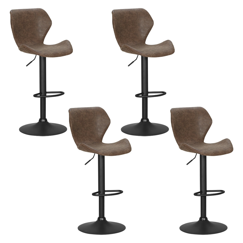 Artiss 4x Bar Stools Vintage Leather Gas Lift Brown Artiss