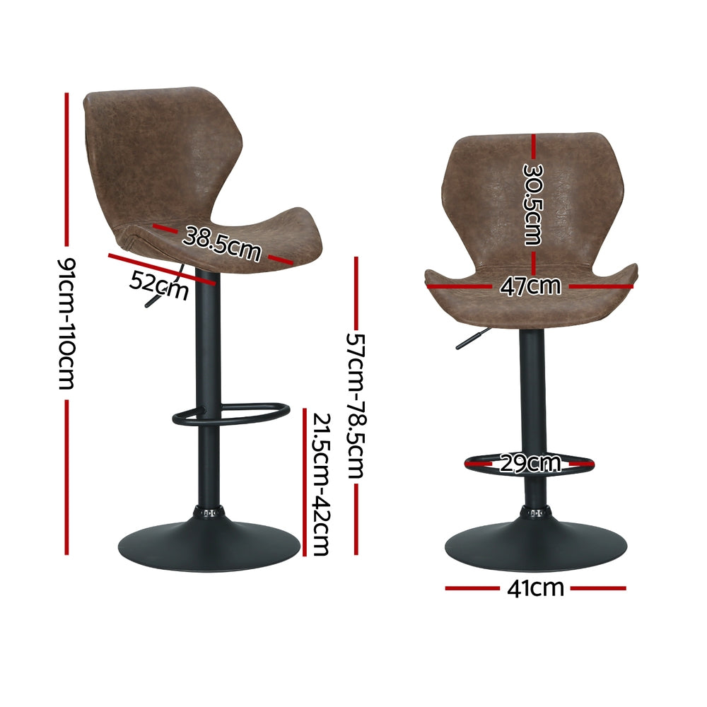 Artiss 4x Bar Stools Vintage Leather Gas Lift Brown Artiss