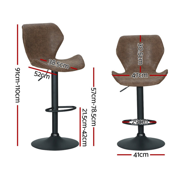 Artiss 4x Bar Stools Vintage Leather Gas Lift Brown Artiss