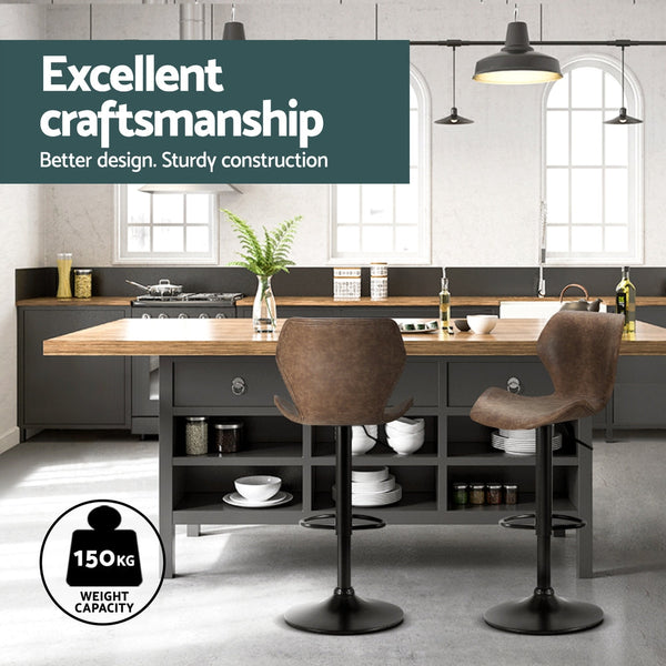 Artiss 4x Bar Stools Vintage Leather Gas Lift Brown Artiss