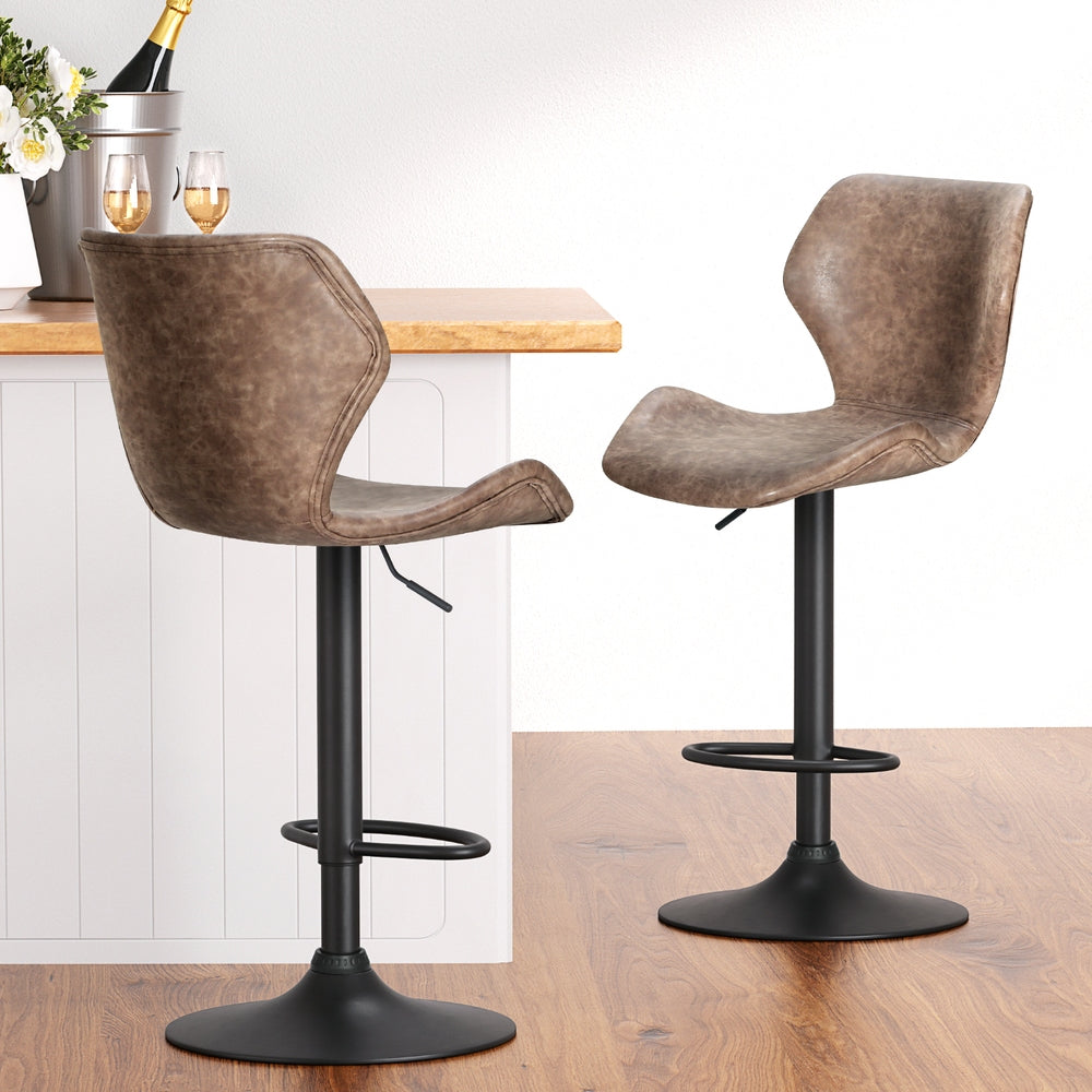 Artiss 4x Bar Stools Vintage Leather Gas Lift Brown Artiss