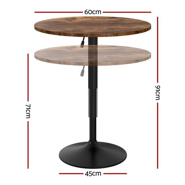 Artiss Height Adjustable Bar Table 360 Swivel Round Gaslift Design 60cm Rustic Brown Black Awezingly