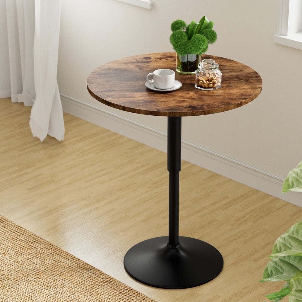 Artiss Height Adjustable Bar Table 360 Swivel Round Gaslift Design 60cm Rustic Brown Black Awezingly