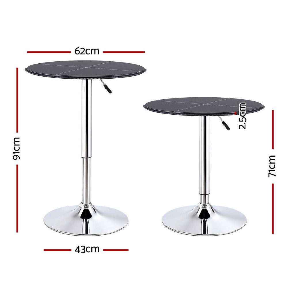 Artiss Bar Table Round Swivel Height Adjustable 62cm Modern PVC Leather Black Awezingly