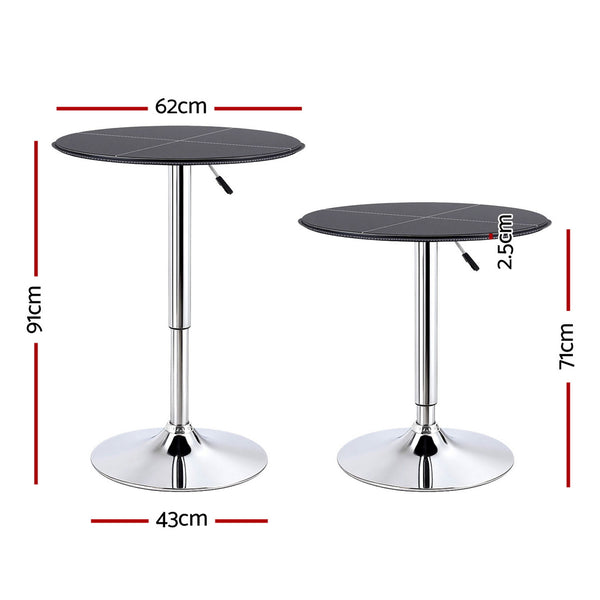 Artiss Bar Table Round Swivel Height Adjustable 62cm Modern PVC Leather Black Awezingly
