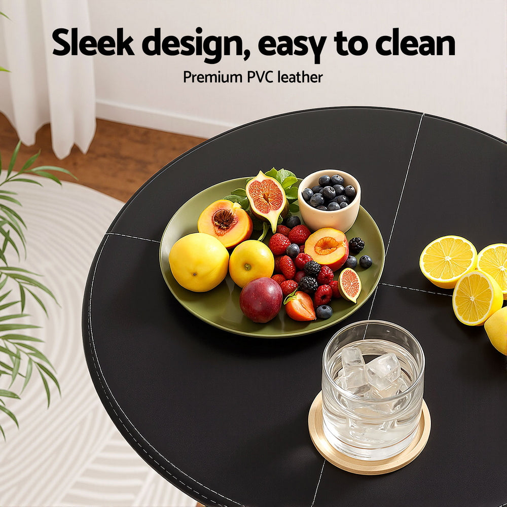 Artiss Bar Table Round Swivel Height Adjustable 62cm Modern PVC Leather Black Awezingly