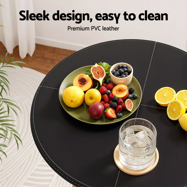 Artiss Bar Table Round Swivel Height Adjustable 62cm Modern PVC Leather Black Awezingly