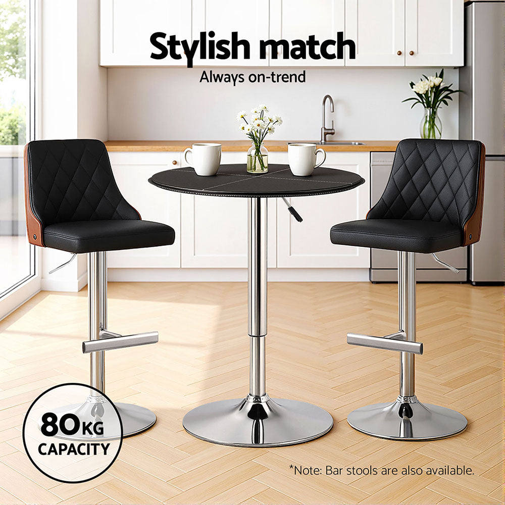 Artiss Bar Table Round Swivel Height Adjustable 62cm Modern PVC Leather Black Awezingly