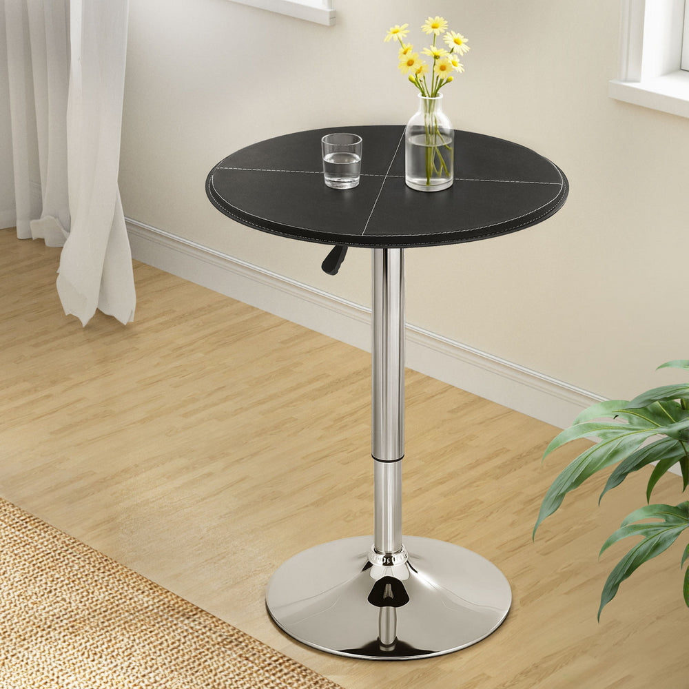 Artiss Bar Table Round Swivel Height Adjustable 62cm Modern PVC Leather Black Awezingly