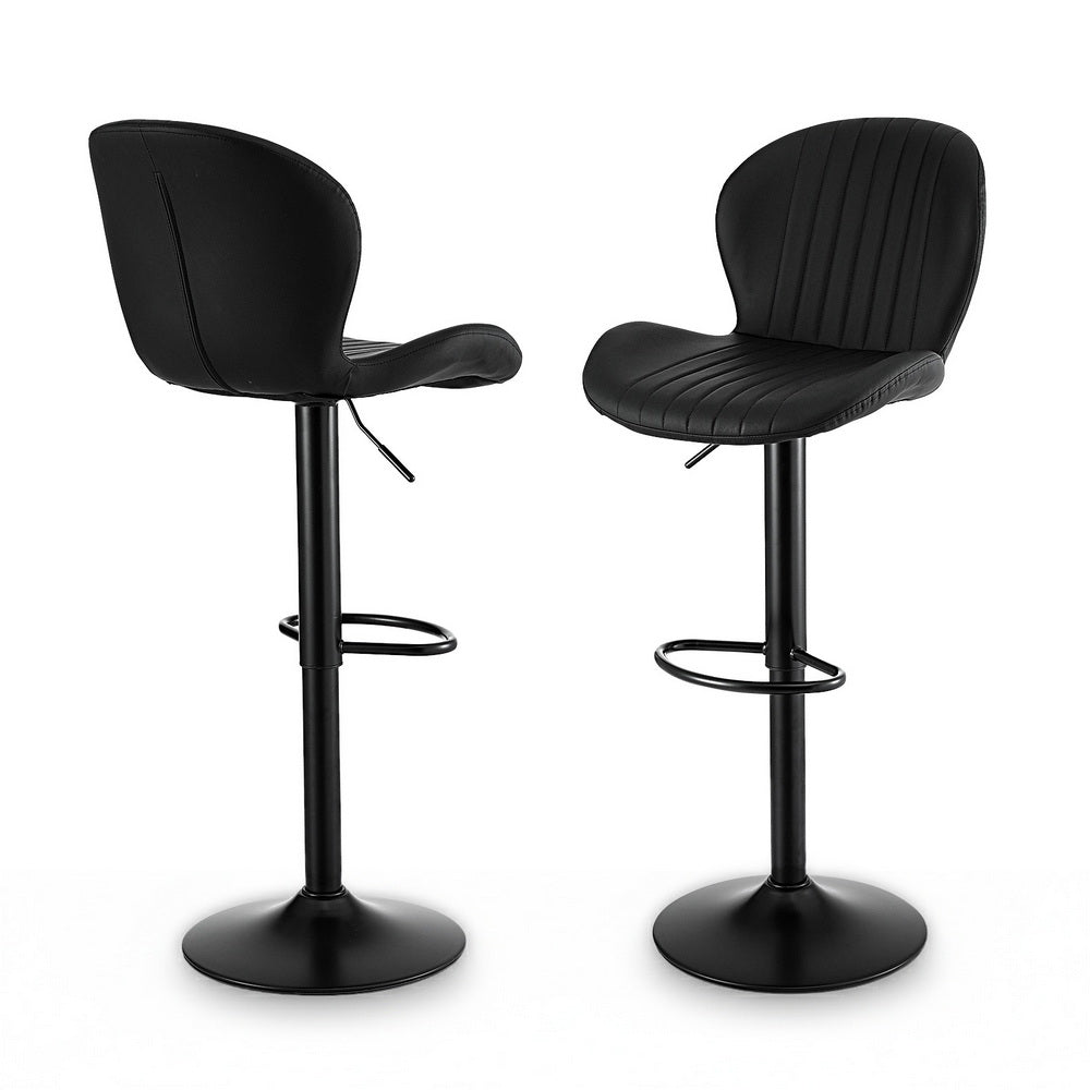 Artiss 2x Bar Stools Kitchen Swivel Gas Lift Counter Chair Shell Leather Black Awezingly