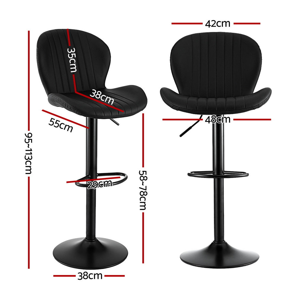Artiss 2x Bar Stools Kitchen Swivel Gas Lift Counter Chair Shell Leather Black Awezingly