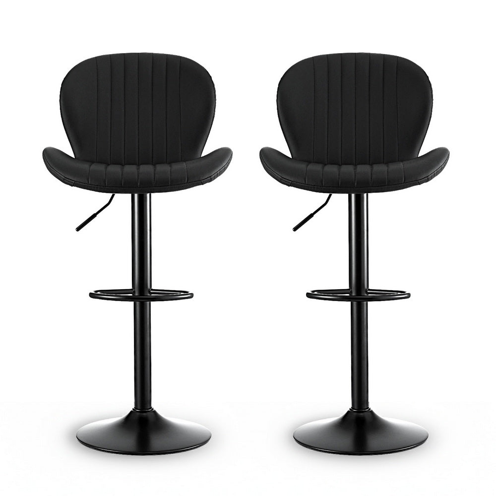 Artiss 2x Bar Stools Kitchen Swivel Gas Lift Counter Chair Shell Leather Black Awezingly