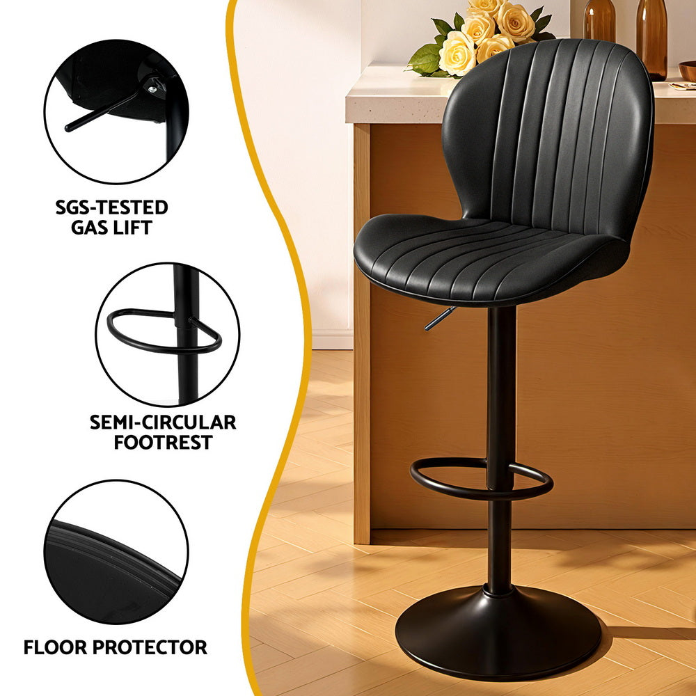 Artiss 2x Bar Stools Kitchen Swivel Gas Lift Counter Chair Shell Leather Black Awezingly