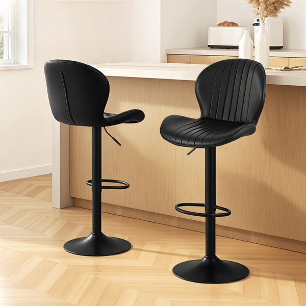 Artiss 2x Bar Stools Kitchen Swivel Gas Lift Counter Chair Shell Leather Black Awezingly