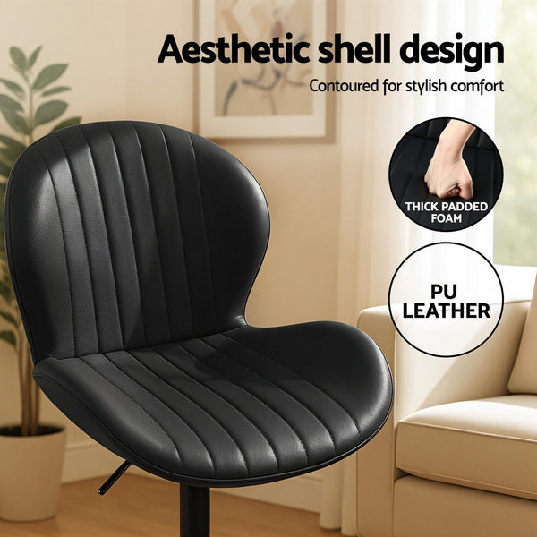 Artiss 4x Bar Stools Kitchen Swivel Gas Lift Counter Chair Shell Leather Black Awezingly