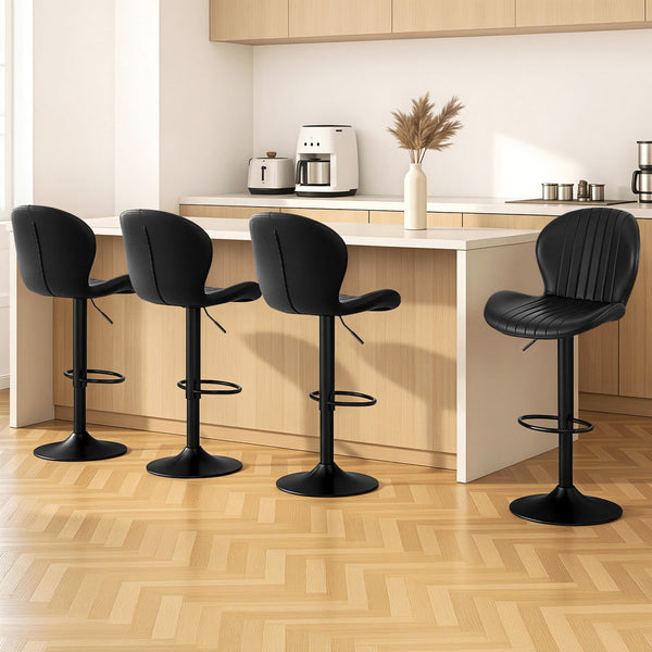Artiss 4x Bar Stools Kitchen Swivel Gas Lift Counter Chair Shell Leather Black Awezingly