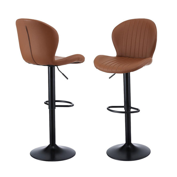 Artiss 2x Bar Stools Kitchen Swivel Gas Lift Counter Chair Shell Leather Brown Awezingly