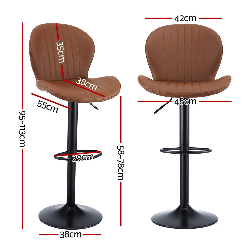 Artiss 2x Bar Stools Kitchen Swivel Gas Lift Counter Chair Shell Leather Brown Awezingly