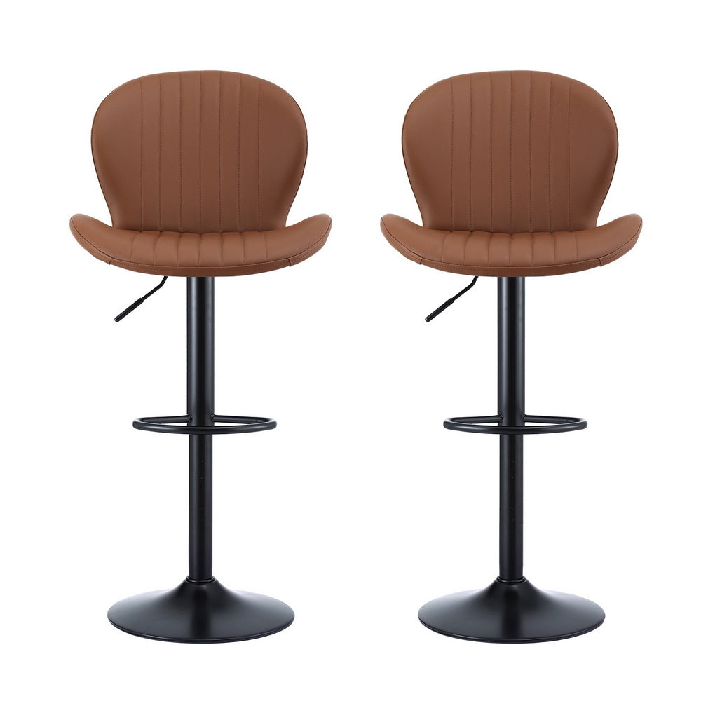 Artiss 2x Bar Stools Kitchen Swivel Gas Lift Counter Chair Shell Leather Brown Awezingly