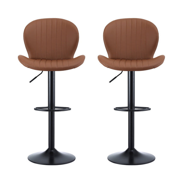 Artiss 2x Bar Stools Kitchen Swivel Gas Lift Counter Chair Shell Leather Brown Awezingly