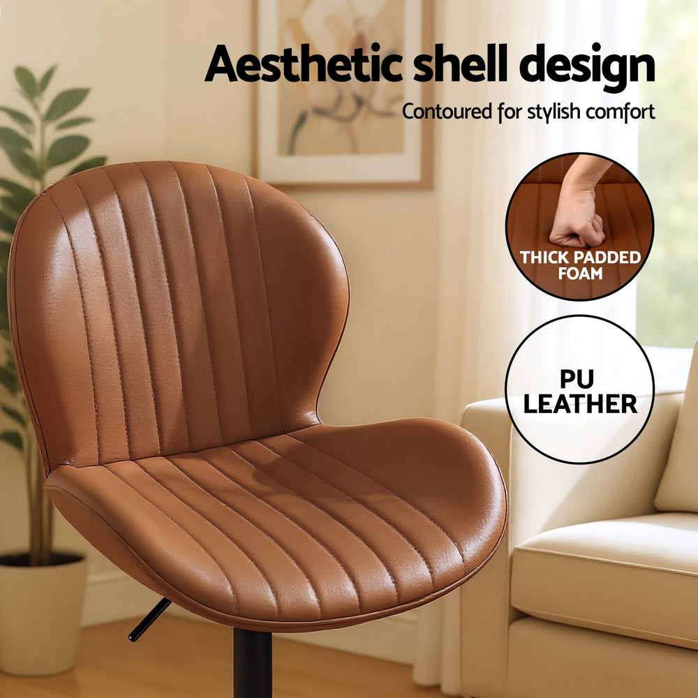 Artiss 2x Bar Stools Kitchen Swivel Gas Lift Counter Chair Shell Leather Brown Awezingly