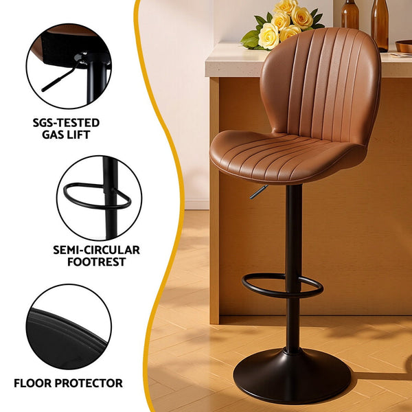 Artiss 2x Bar Stools Kitchen Swivel Gas Lift Counter Chair Shell Leather Brown Awezingly