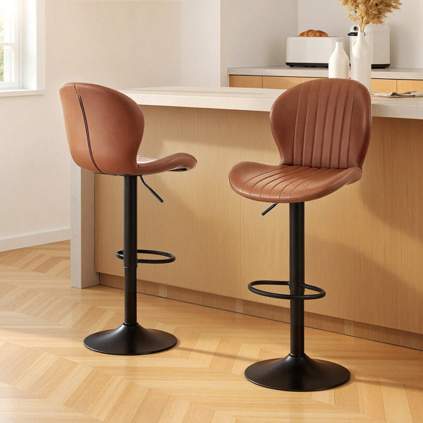 Artiss 2x Bar Stools Kitchen Swivel Gas Lift Counter Chair Shell Leather Brown Awezingly