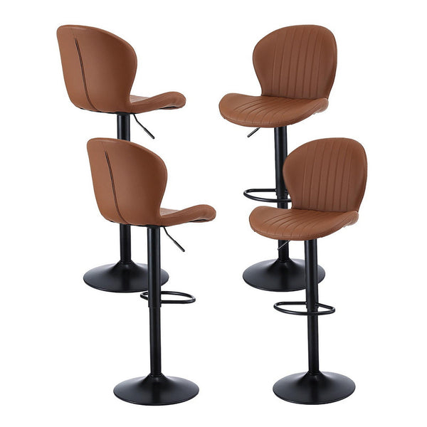 Artiss 4x Bar Stools Kitchen Swivel Gas Lift Counter Chair Shell Leather Brown Awezingly